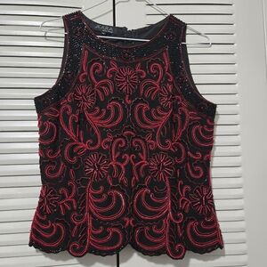 JKARA New York Black And Red Beaded Sleeveless Top Size M